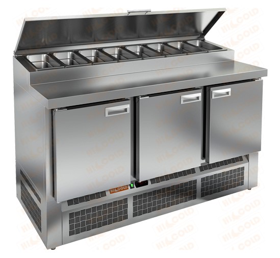 Стол охлаждаемый для пиццы HICOLD PZE1-111/GN, нижн, 3 двери (+2...+10°С)